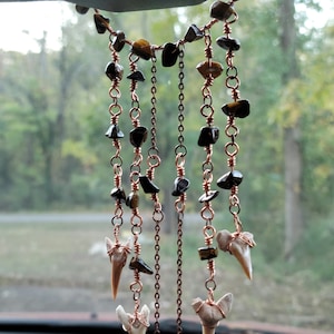 Genuine Shark Tooth, Rearview mirror accessory, Crystal car charm, car protection crystal, new car gift, gifts for him, gifts for her