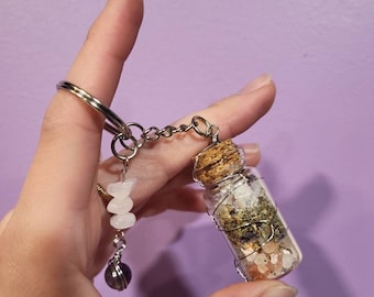Depression Banishing Spell Jar Keychain, Wire Wrapped Witchy Charm