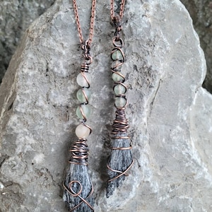 Copper & Kyanite Witch&#39;s Broom Pendant Antiqued Copper Wire Pendant Crystal Pendant Witchy Jewelry Unique Witchy Jewelry Gift altar piece
