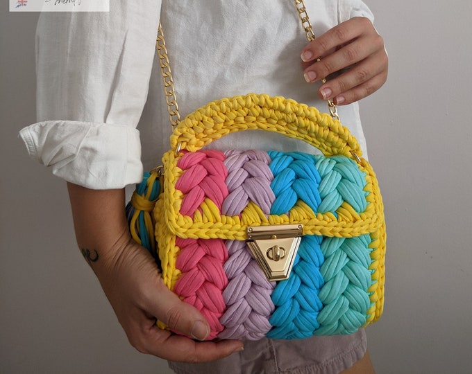 Rainbow Multicolor Bag,Hand Women Bag,Crochet Colorful Bag,Handmade,Luxury Bag,Hand Knitted Bag,Crossbody-Hand Bag,Yarn Purse,Gift Christmas