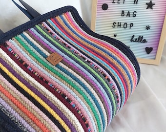 Borsa in cotone multicolore, vintage, borsa da donna a mano, uncinetto colorato, fatta a mano, borsa lavorata a mano, borsa a tracolla, borsa di filato, regalo per la festa della mamma