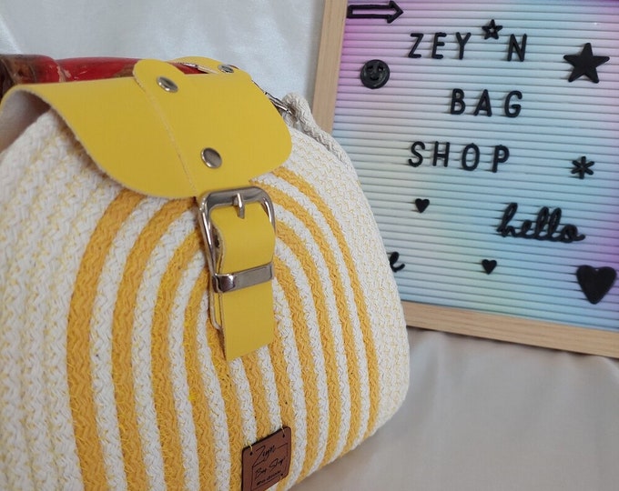 Yellow and White Cotton Bag,Hand Women Bag,Crochet Colorful,Handmade,Luxury,Hand Knitted Bag,Cross body-Hand Bag,Yarn Purse,Gift Mothers day