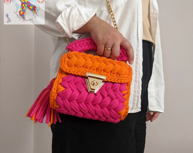 Orange Multicolor Bag,Handmade,Hand Women Bag,Crochet Colorful Bag,Luxury Bag,Hand Knitted Bag,Crossbody-Hand Bag,Yarn Purse,Gift Christmas
