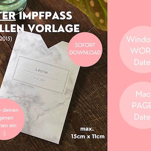Alter Impfpass Hülle - Personalisierte Impfbuch Schutzhülle zum selber machen Marmor optik- Sofort Download zum personalisieren & ausdrucken