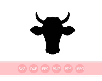 Cow head with horns svg, dxf, eps, pdf, png, jpeg - cut file for cricut, silhouette cameo and other vinyl cutting machines