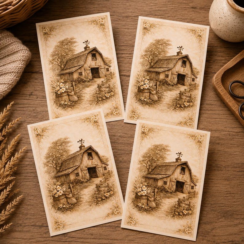 Rustic Farm Barn Greeting Card Vintage Sepia Country Barn Art Farmhouse ...