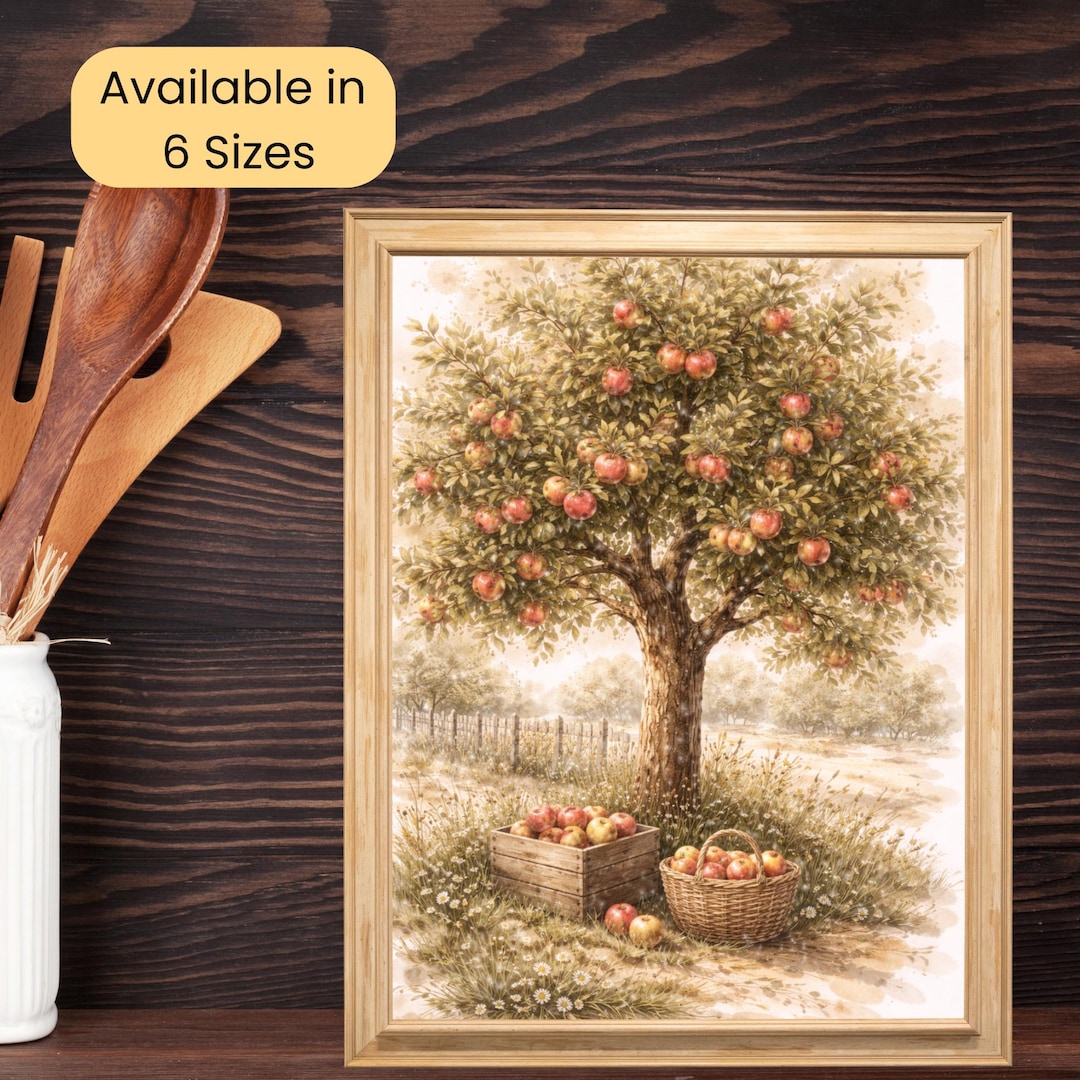Apple Tree Wall Art Farmhouse Orchard Print Rustic Country Kitchen ...