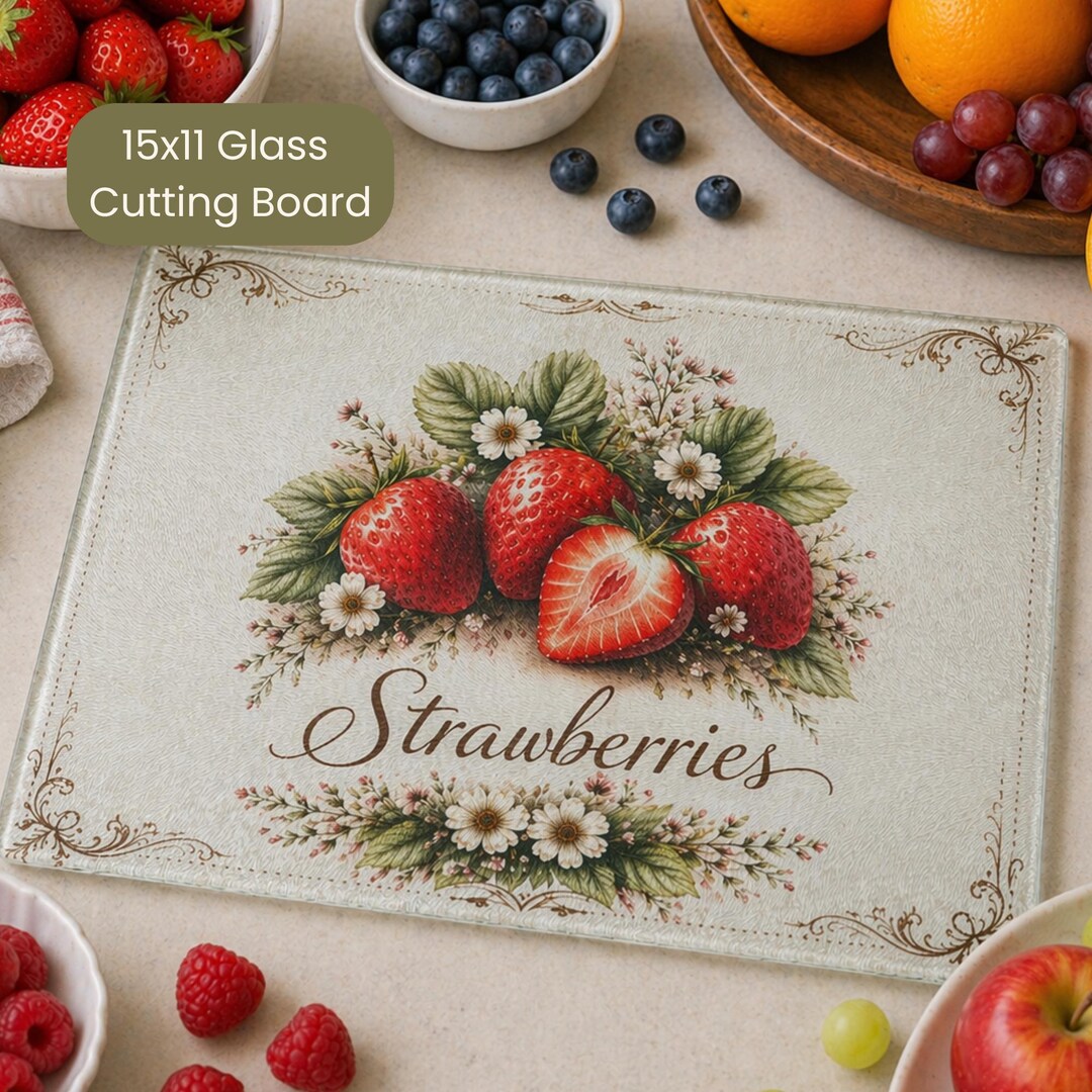 Strawberry Kitchen Cutting Board Glass Rustic Farmhouse Decor Vintage ...