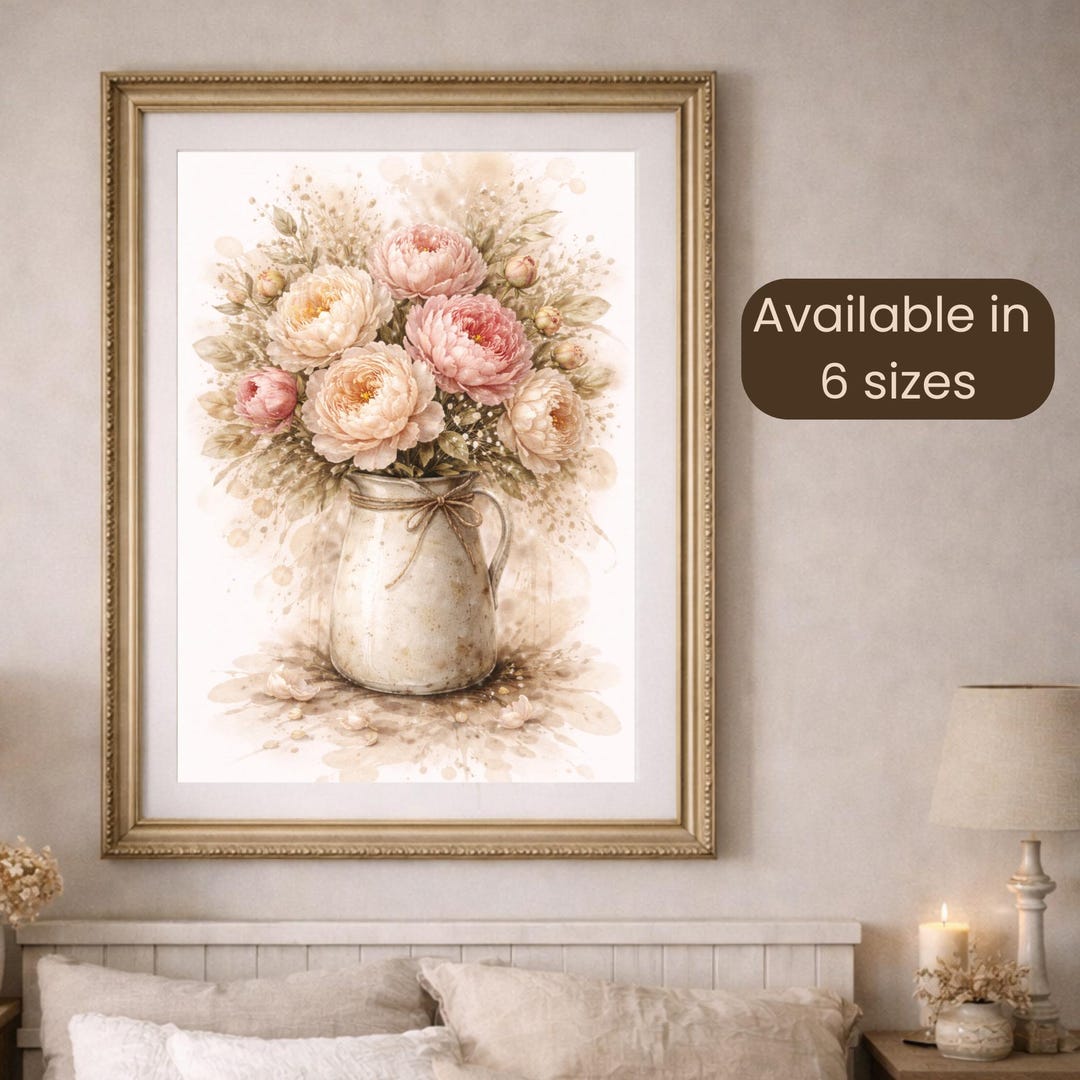 Peony Flower Wall Art Print Vintage Floral Bouquet Cottagecore Home ...