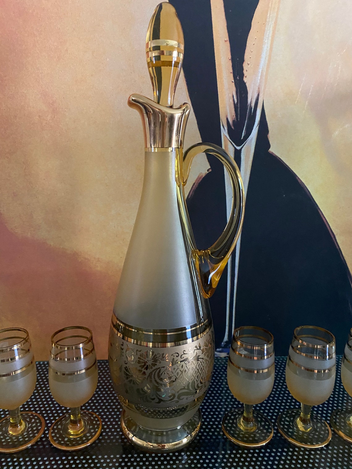 Italian Decanter Set w/ Gold Trim & Matching Shot Glasses Etsy