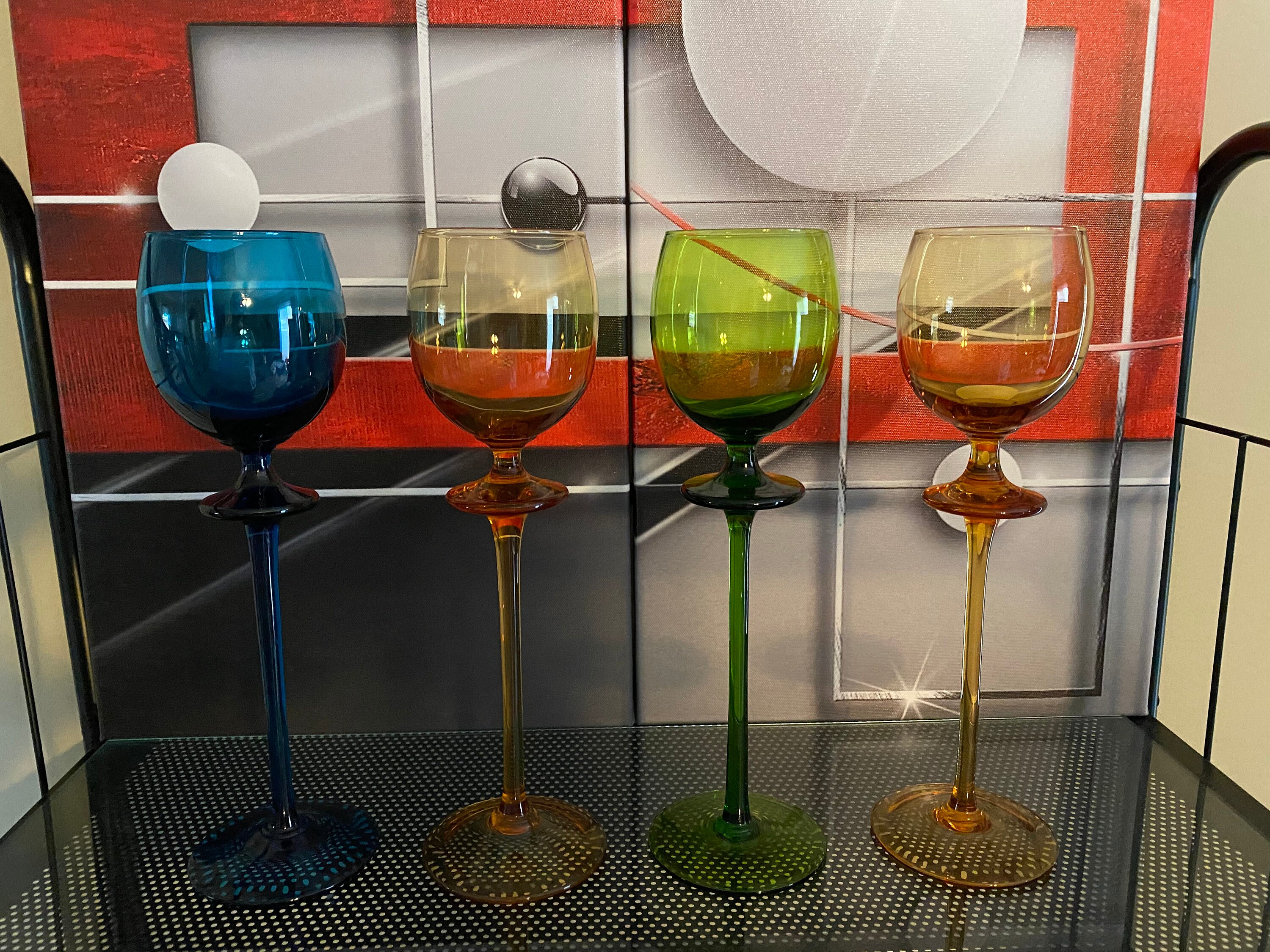Italian Tall Stem Wine Glasses Multi Color mid century Etsy