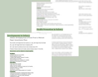 Development and Health Promotion in Infancy Pediatric Nursing Notes