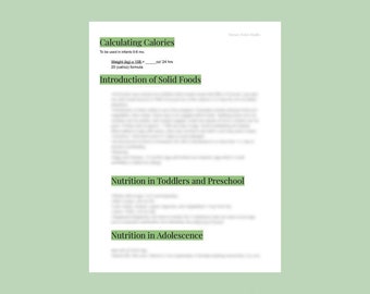 Pediatric Nutrition Study Guide - Nursing