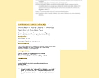 Developments in the School Age Pediatric Nursing Notes