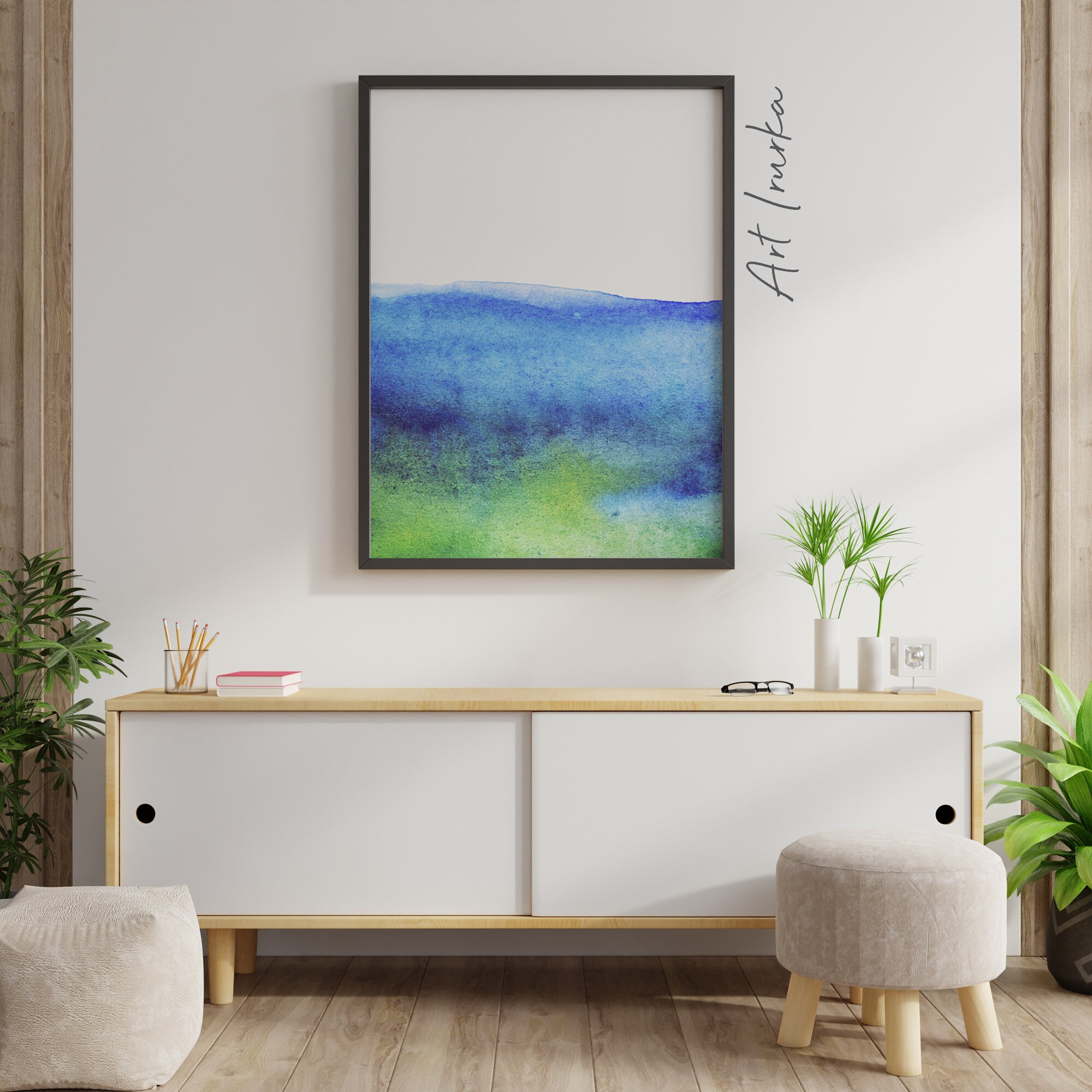 Set von 2 blau und grün Wandkunst druckbare große blaue | Etsy