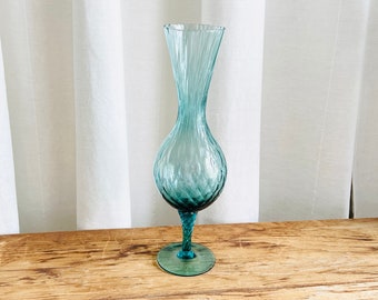Empoli MCM Aqua Blue Optic 12" Vase, Twisted Stem, Italian Hand Blown, Vintage