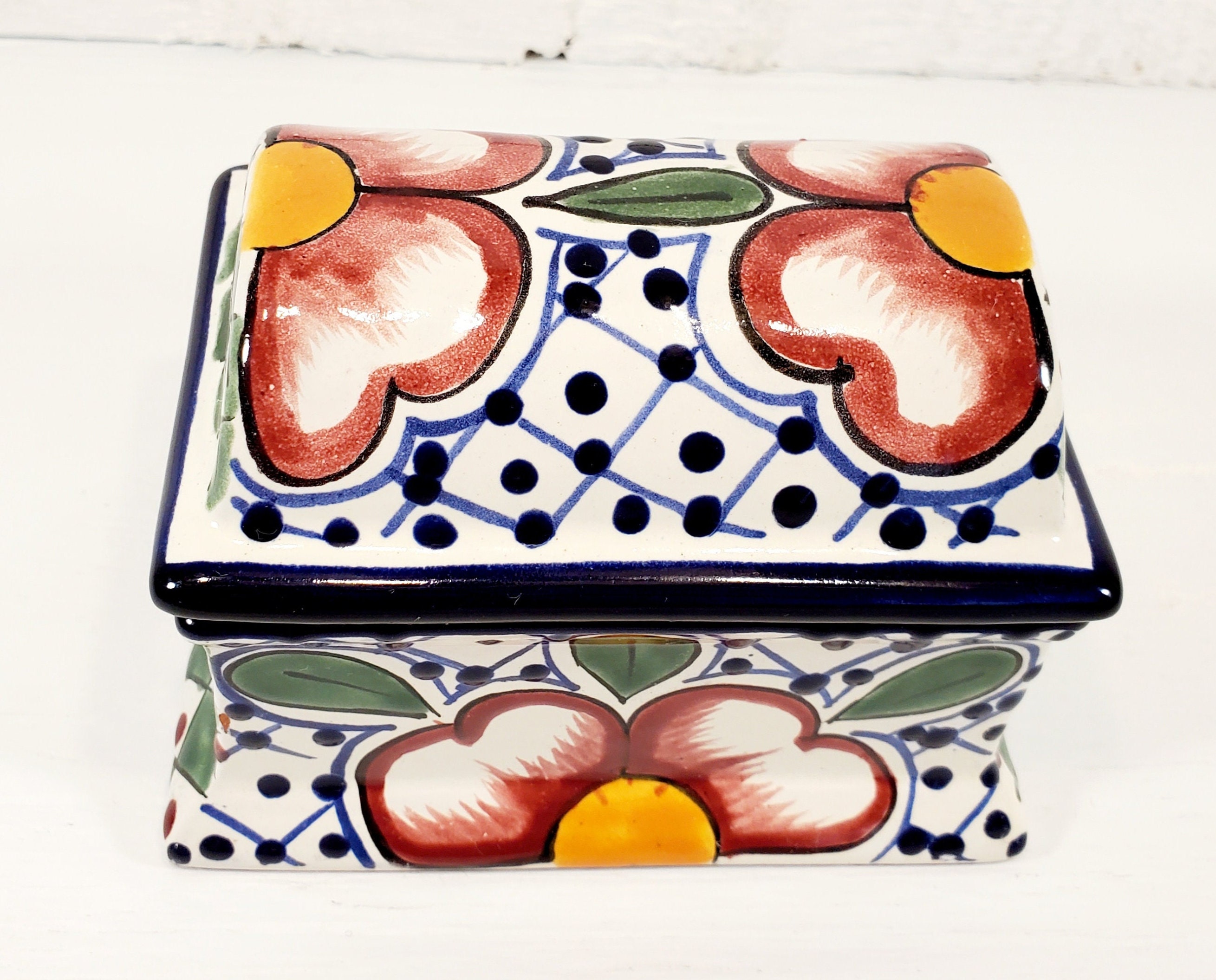 Talavera Pottery Box With Dome Lid Mexican Glazed Terracotta Etsy