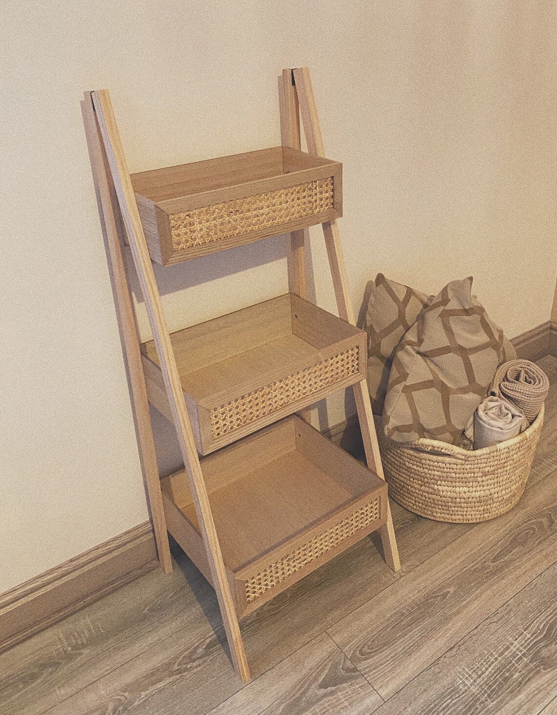 Rattan Cane Ladder Shelf 3 Tier Organiser Home Furniture Etsy
