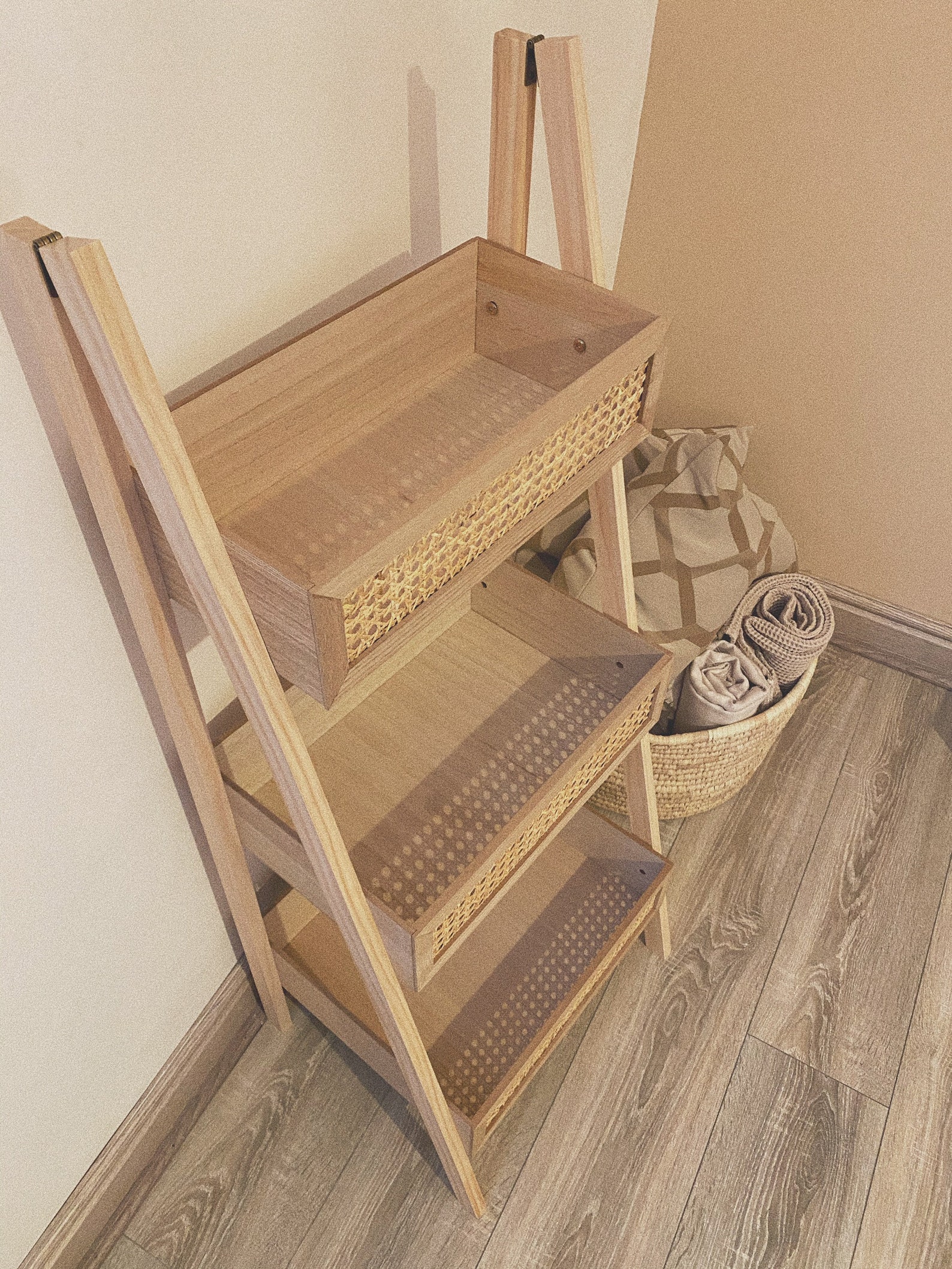 Rattan Cane Ladder Shelf 3 Tier Organiser Home Furniture Etsy