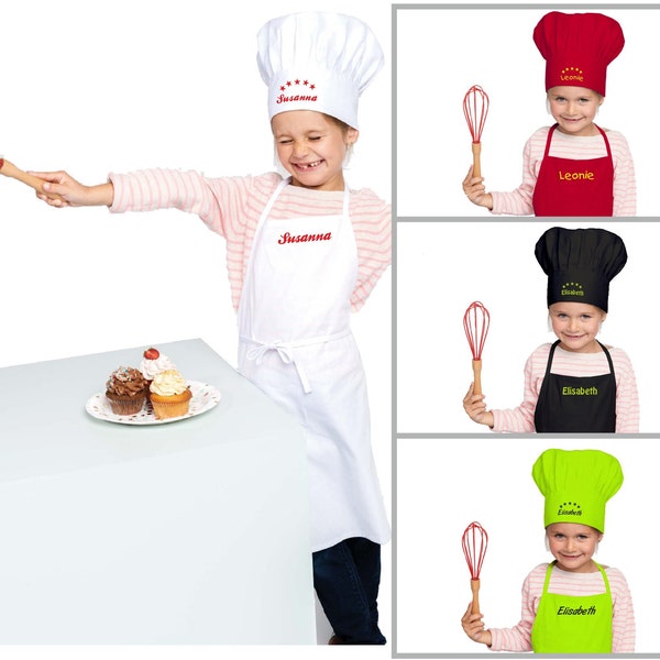 Set of children's apron + chef's hat printed with name