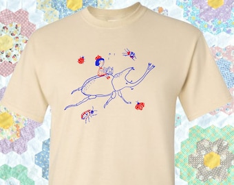Rhinoceros Beetle T-Shirt: Hand-Drawn Cottagecore Tee