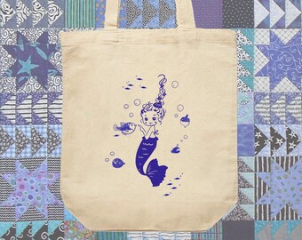 Mermaid & Fish Tote Bag - Fairycore Canvas Tote