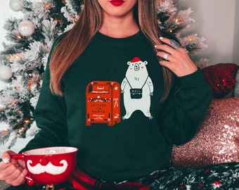 Polar Bear Mailman Christmas Sweatshirt – Hand Drawn Holiday