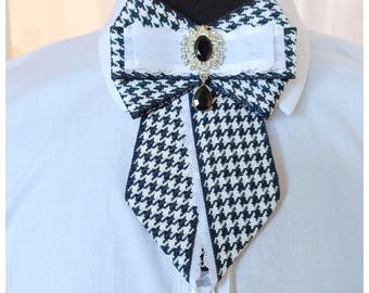 Womens tie, black and white, with a pendant. Handmade.