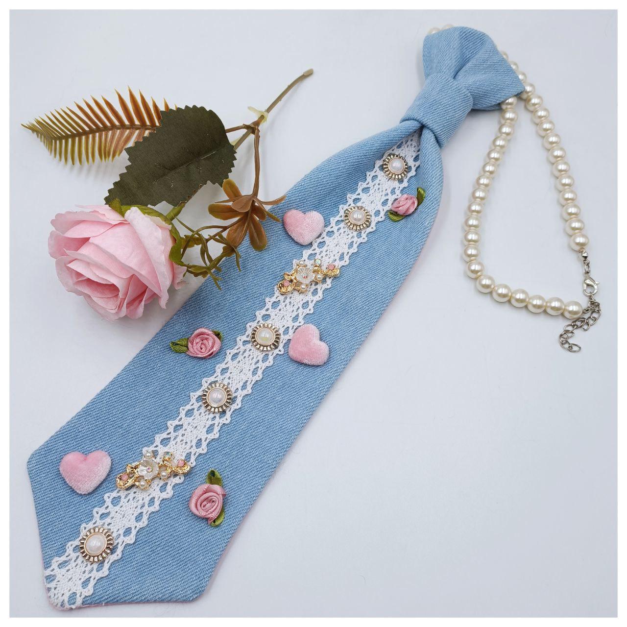 Women's denim tie in a romantic style. Denim clothing is always in fashion! Handmade.