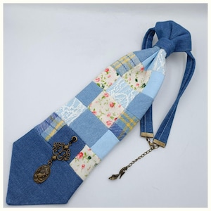 Womens denim tie. Patchwork style. Handmade.
