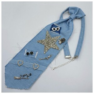 Damesstropdas, denim, shabby-chique stijl. Handgemaakt.