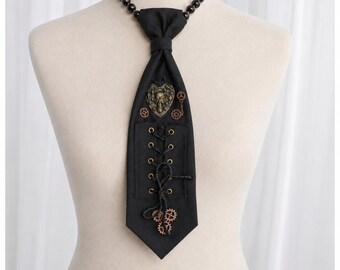 Corbata vaquera negra, gótica, steampunk. Para disfraz de Halloween. Hecha a mano.