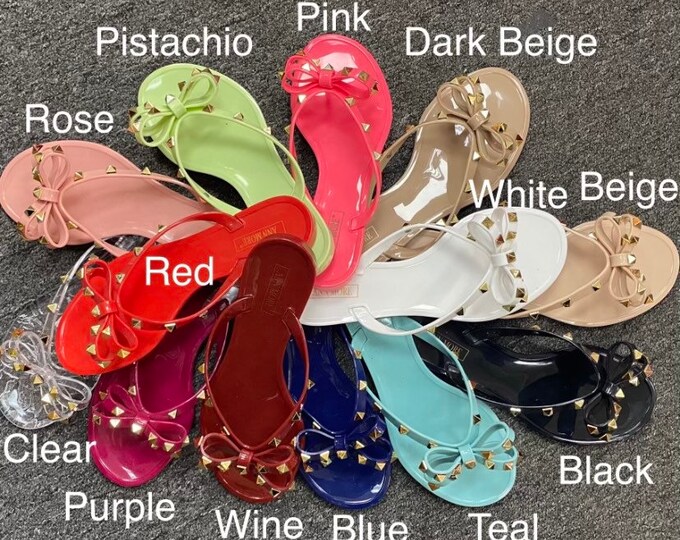 rockstud jelly thong sandals