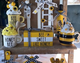 Bee Decor / Bee happy decor / Bee Sweet Like Honey / Home decor / Farmhouse / Bee Tier Tray Decor