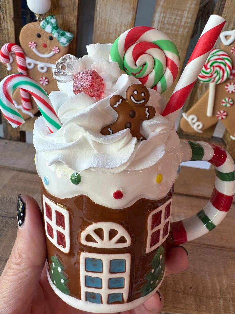 Gingerbread Tier Tray Decor: Mini Mugs, Hand Painted Books & Rolling Pin image 5