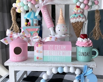 Mini Ice Cream Tier Tray Decor, Sundae Theme