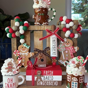 Gingerbread Tier Tray Decor: Mini Mugs, Hand Painted Books & Rolling Pin image 1
