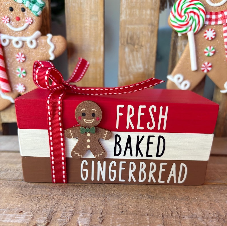 Gingerbread Tier Tray Decor: Mini Mugs, Hand Painted Books & Rolling Pin image 4