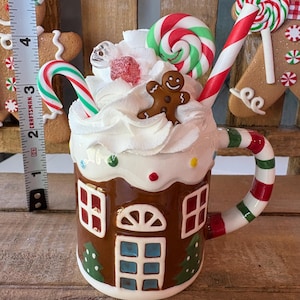 Gingerbread Tier Tray Decor: Mini Mugs, Hand Painted Books & Rolling Pin image 3