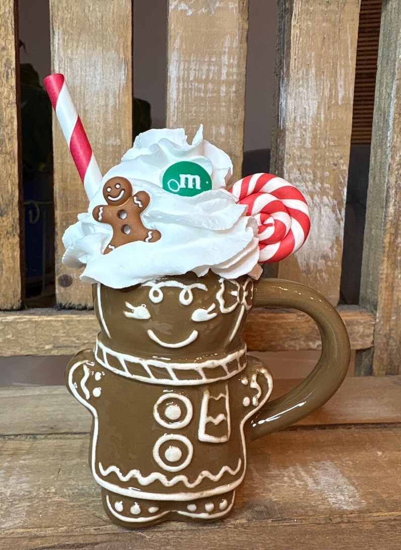 Gingerbread Tier Tray Decor: Mini Mugs, Hand Painted Books & Rolling Pin image 2