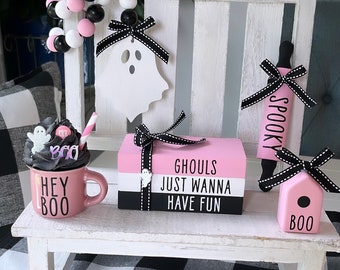 Pink Halloween / pastel Halloween decor / tier tray decor / ghouls