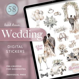 WEDDING Digital Stickers, Bridal Pre-cropped Digital Planner Stickers, GoodNotes Stickers, Wedding Day Stickers