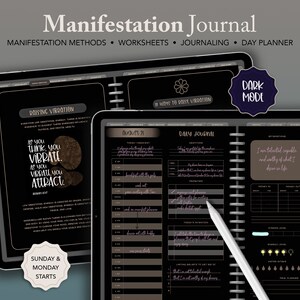 Manifestation Journal, Dark mode life Planner, Law of Attraction, Digital Journal, Digital Manifesting Journal, Gratitude Journal