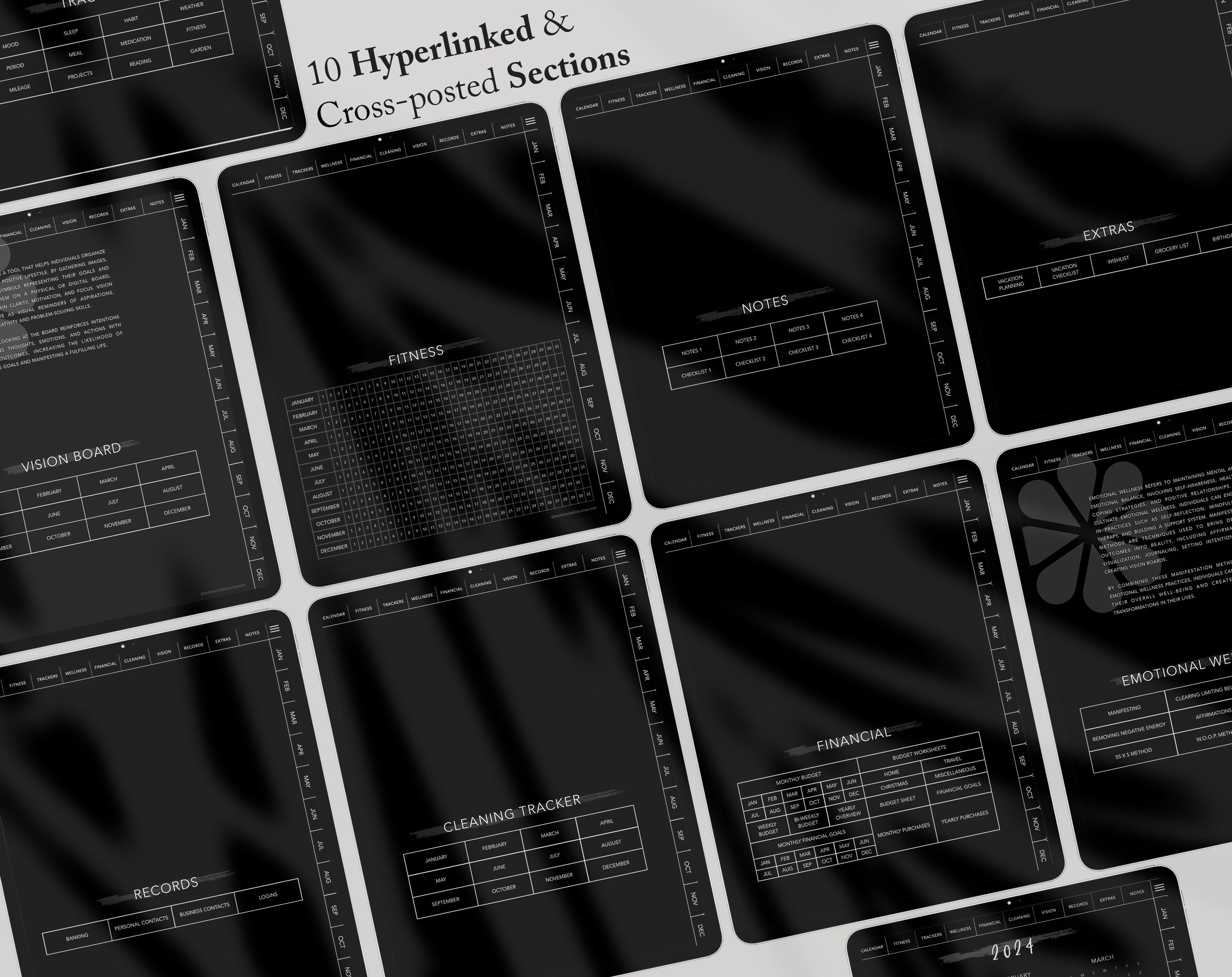 Undated Dark Mode Digital Planner for Goodnotes & Notability, iPad ...
