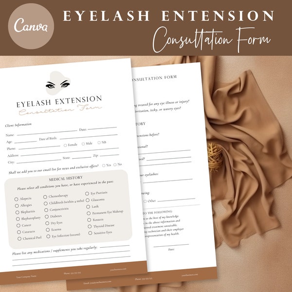 Eyelash Extension Consultation Form - Eye Lash Consent Template, Lash Tech Consultation, Esthetician Forms, Beauty Salon, Lash Technician