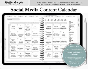 Social media calendar, Social media posts, Instagram planner, Facebook calendar, Social media prompts, Facebook prompts, Social marketing