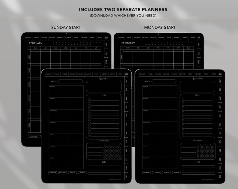 Undated Dark Mode Digital Planner for Goodnotes & Notability, iPad ...