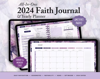 2024 Faith Planner, Christian Planner, Daily Prayer Journal, Bible Links, Religious Journal for Goodnotes, Notability, Xodo, Purple Theme