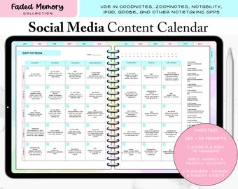 Social Media Content Calendar - Undated 365 Day Social Media Marketing - Social Media For Small Business - 12 Month Social Media Planner