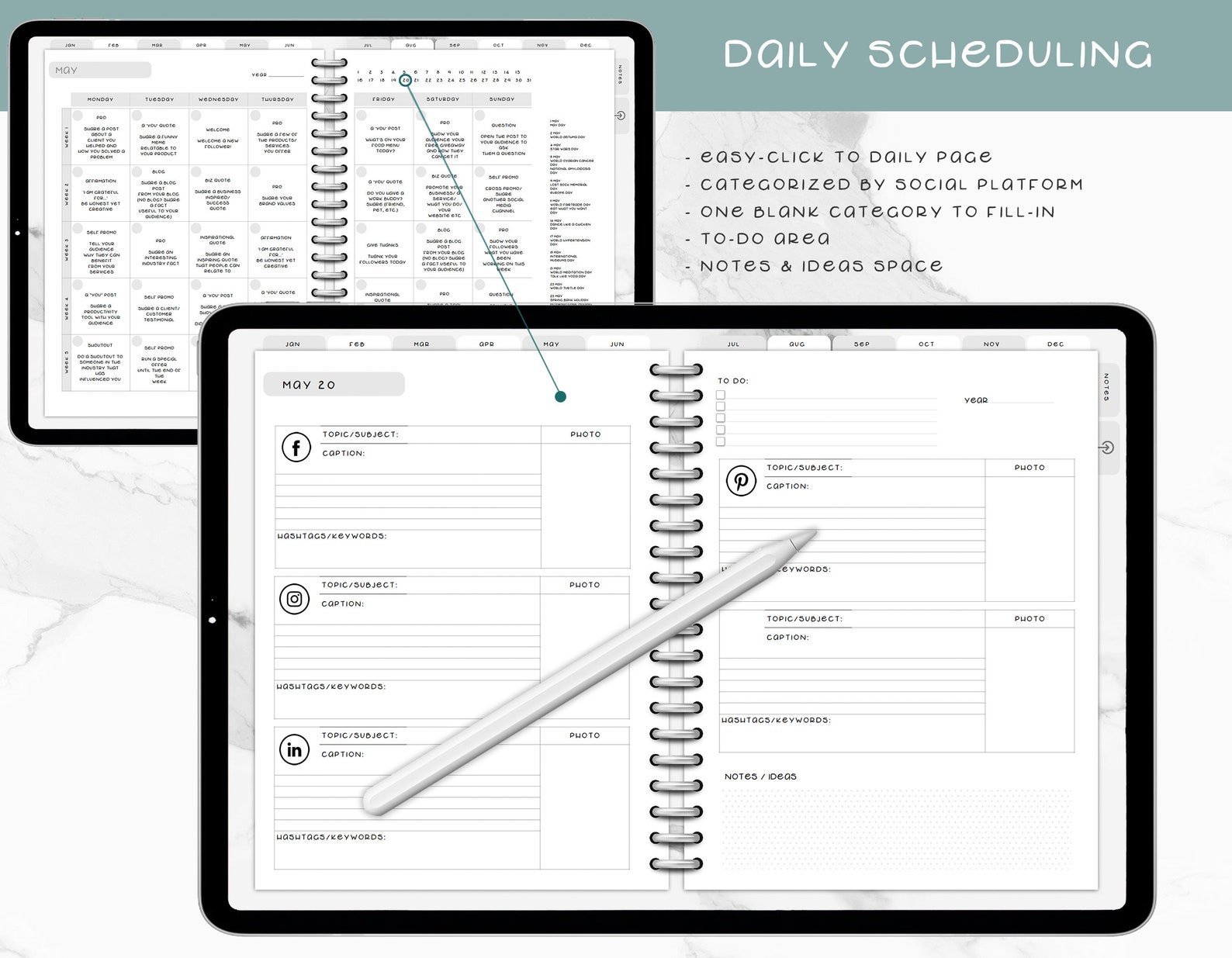 Social Media Calendar, Social Media Posts, Instagram Planner, Facebook